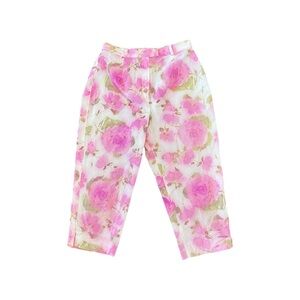 Vintage 80s/90s Polyester Renfrew Pink Rose Floral Women’s Pants Size 6